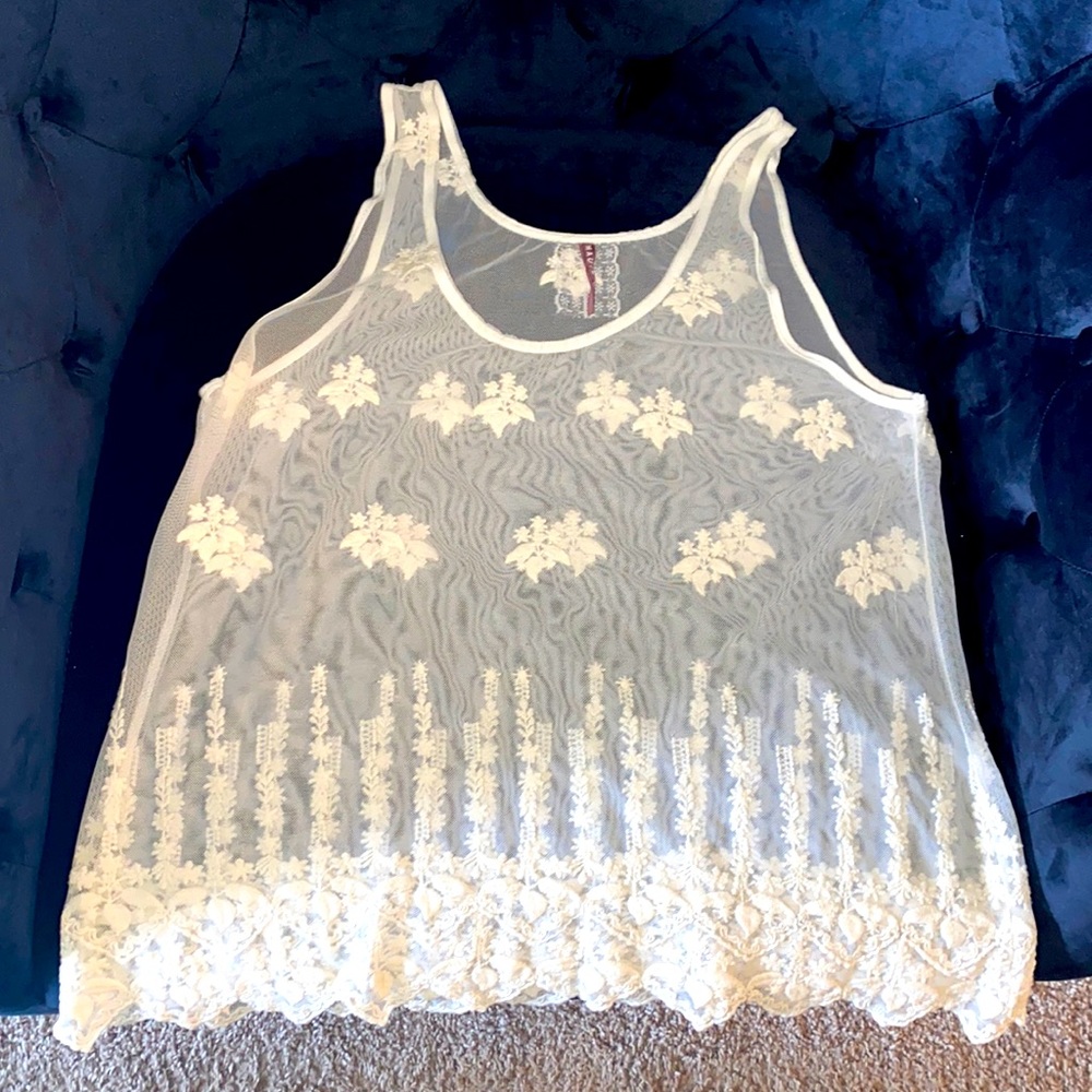 Women’s size small sheer cream/off-white tank with detail